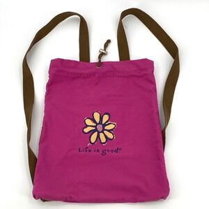 Life is Good Magenta Pink Daisy Canvas Drawstring Backpack Have a Nice Daisyy